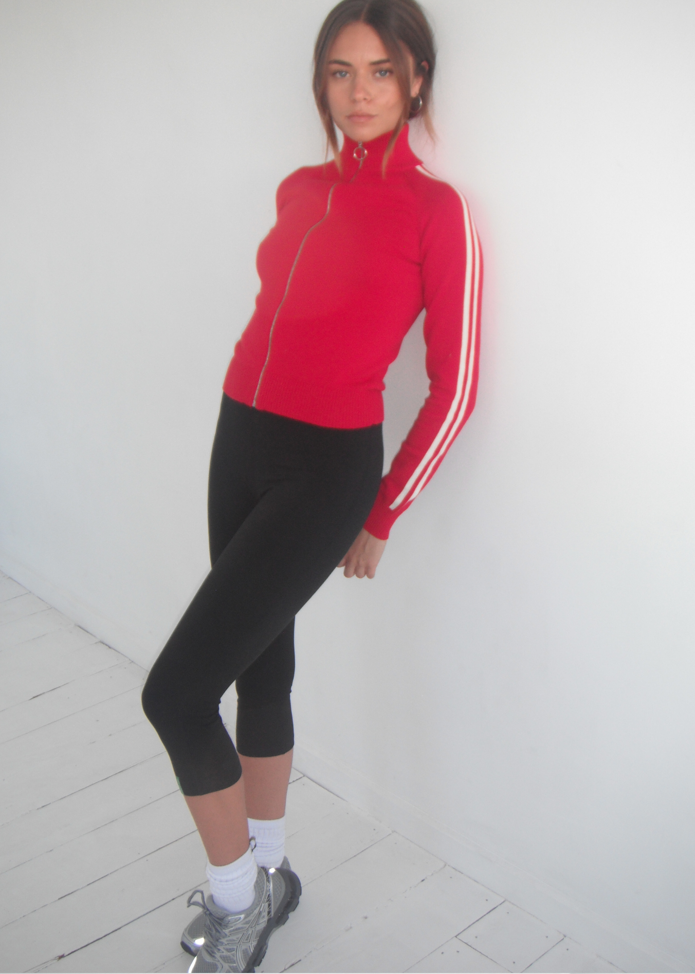 Striped Knit Bomber - Red/White