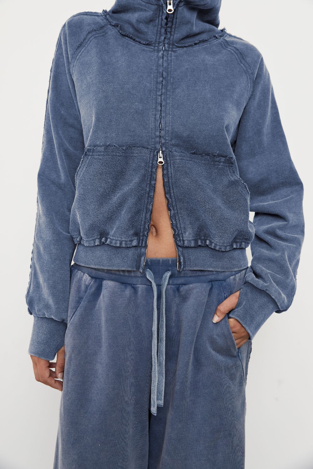 Zip Up Hoodie - Sky Acid Wash