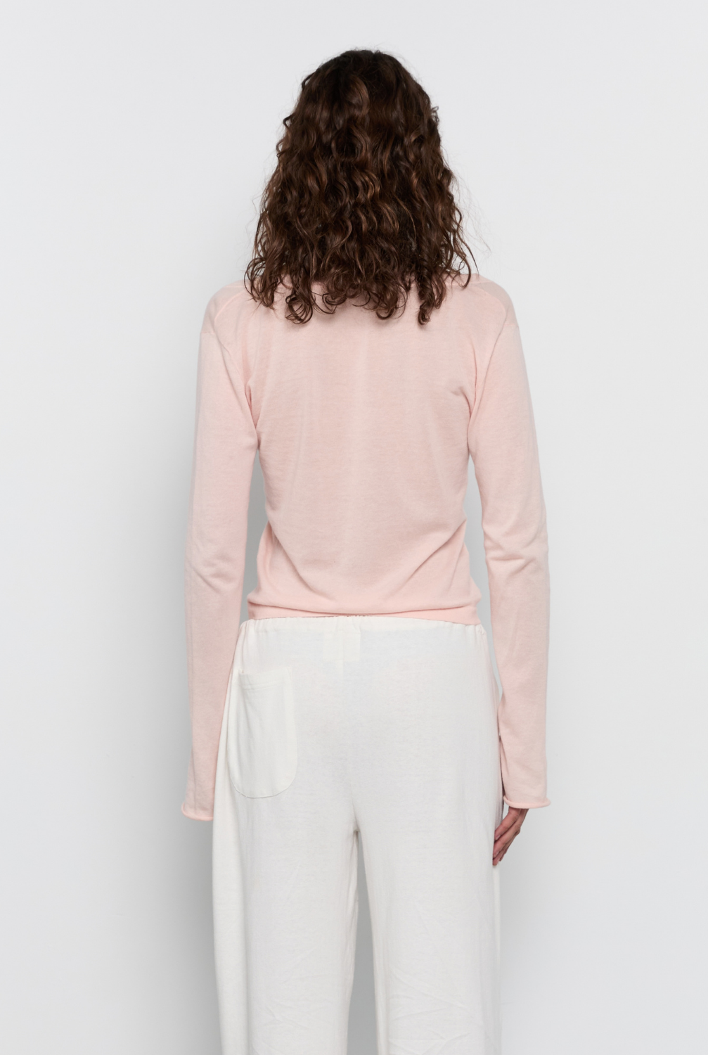 Knit LS V Neck Jersey - Light Pink