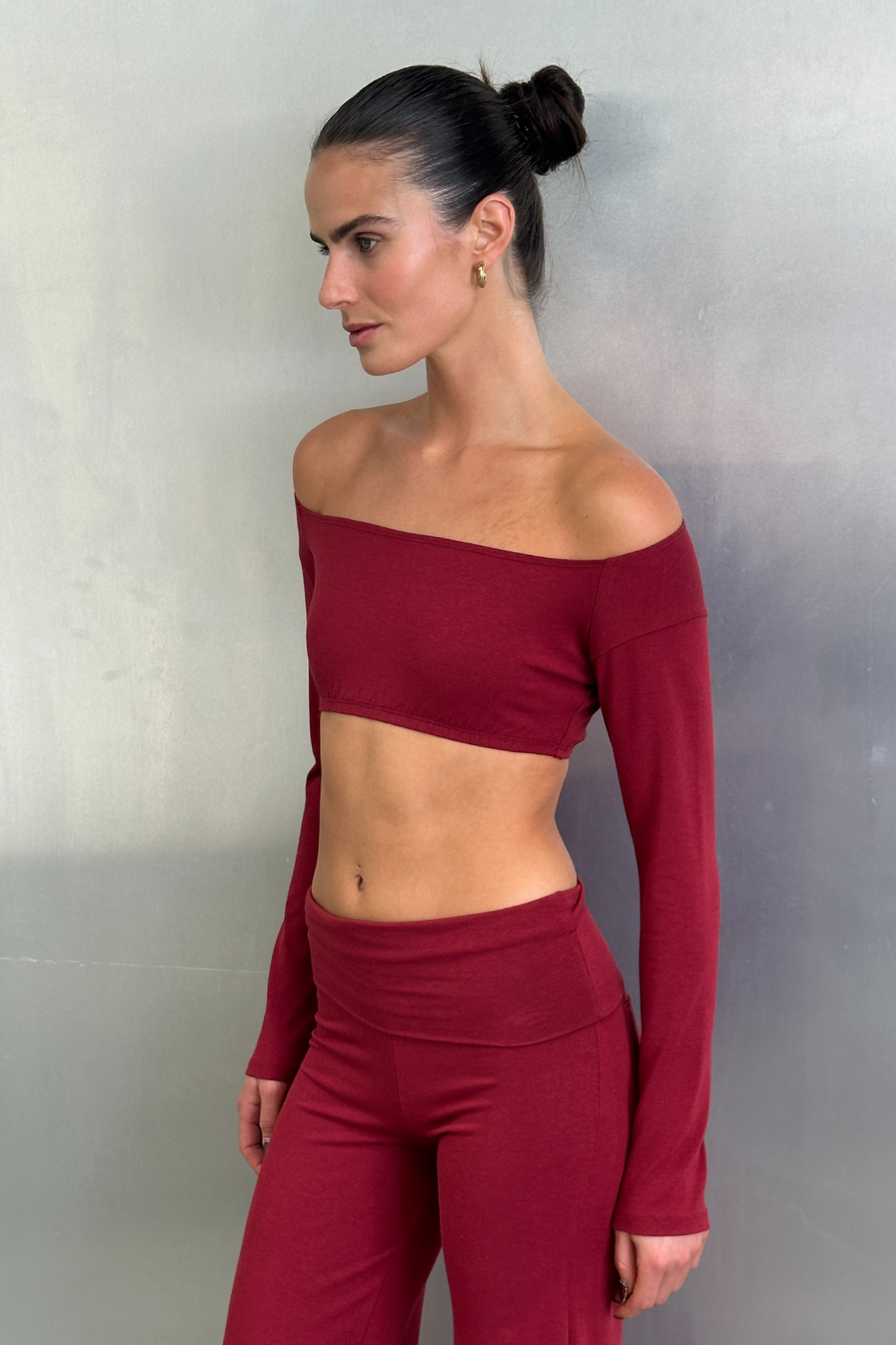 Long Sleeve Crop - Cherry - Organic Cotton/Bamboo