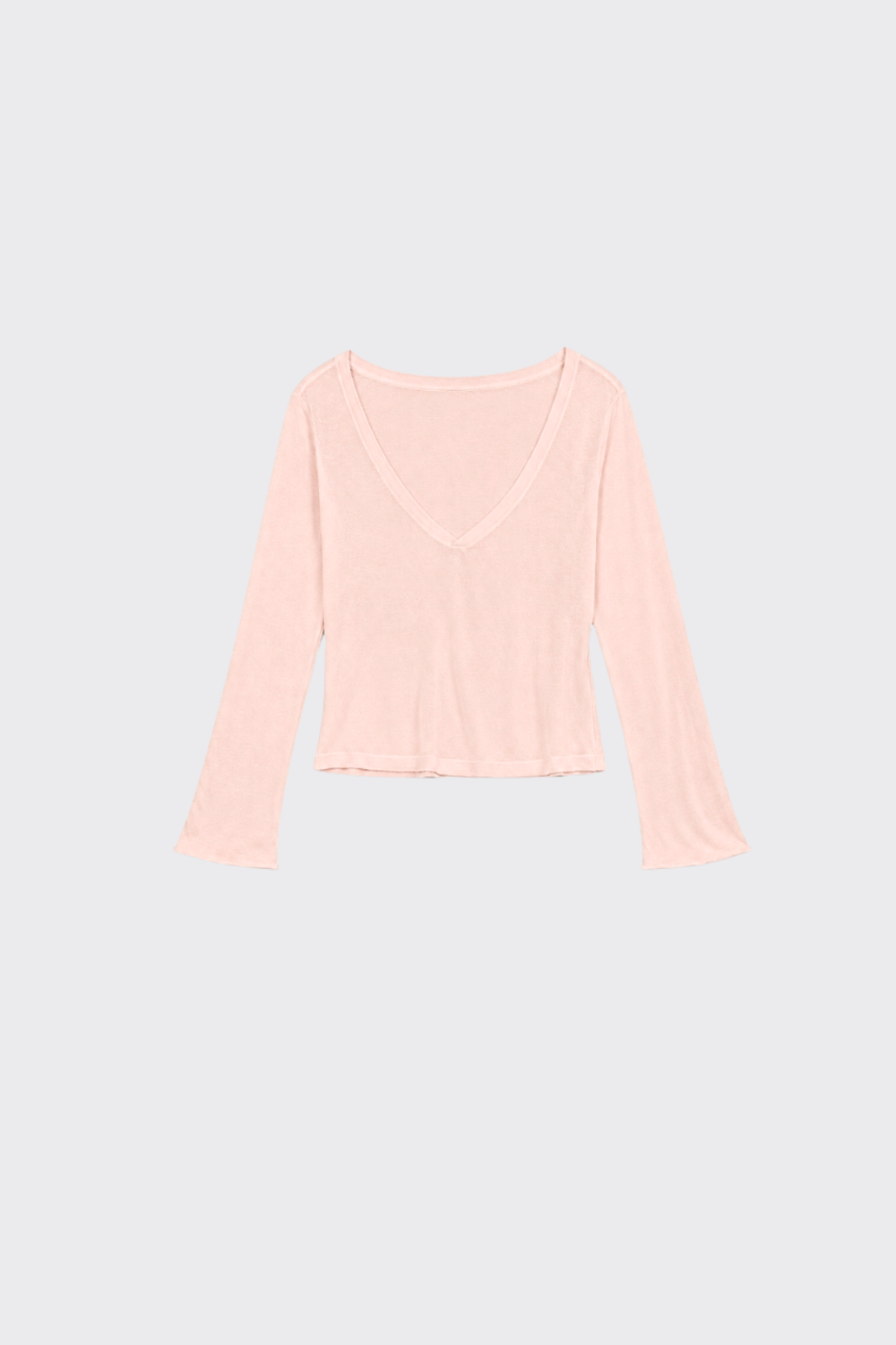 Knit LS V Neck Jersey - Light Pink