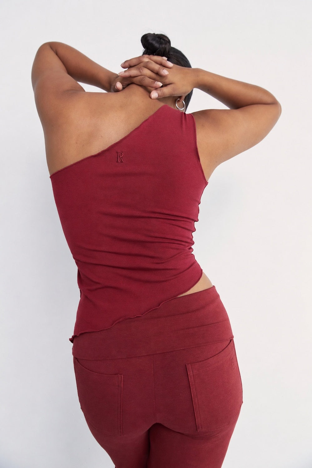 One Shoulder Asym Hem Tank - Cherry
