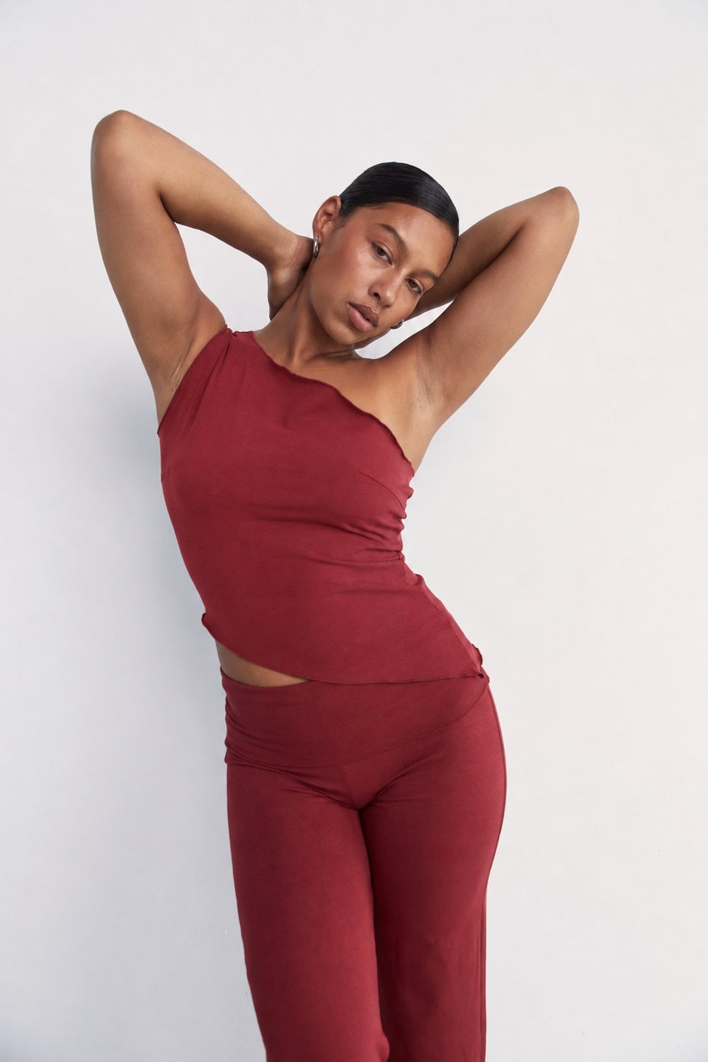 One Shoulder Asym Hem Tank - Cherry