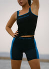 Seamless Shorts - Side Stripe Biker Short - Onyx / Sapphire