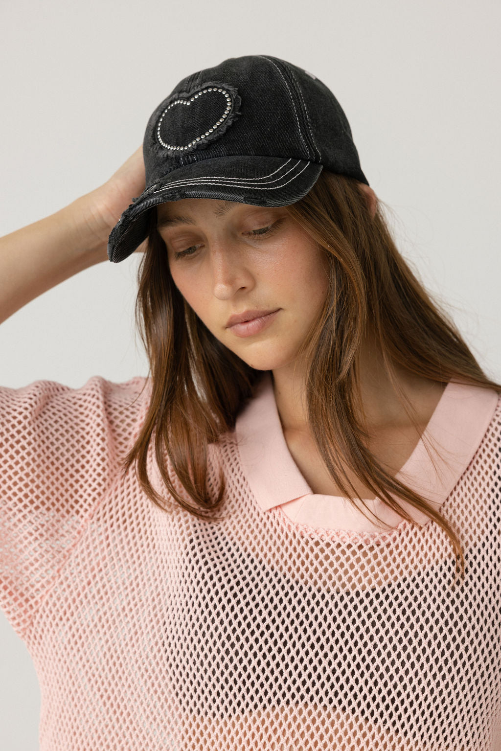 Studded Heart Cap - Distressed Charcoal