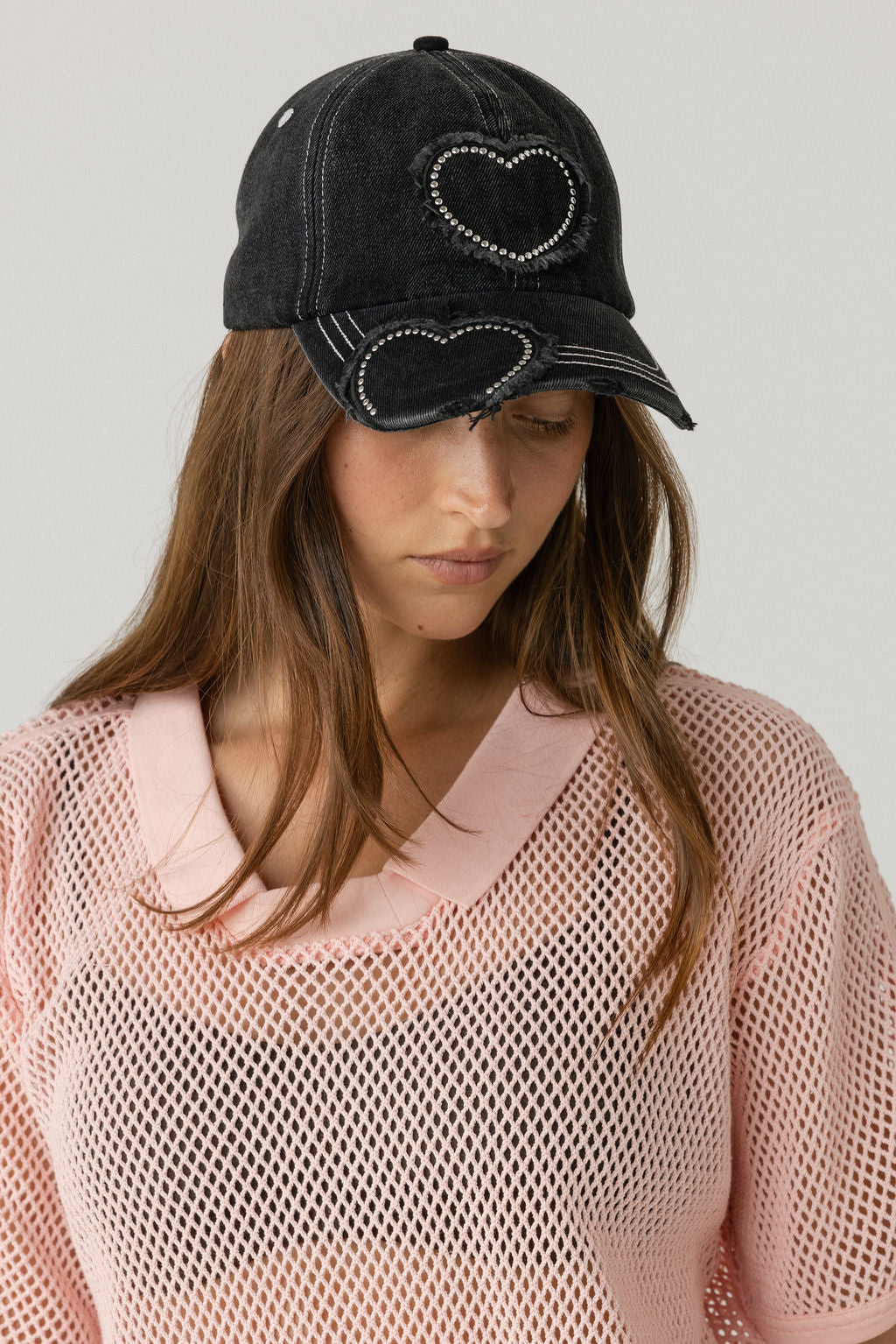 Studded Heart Cap - Distressed Charcoal