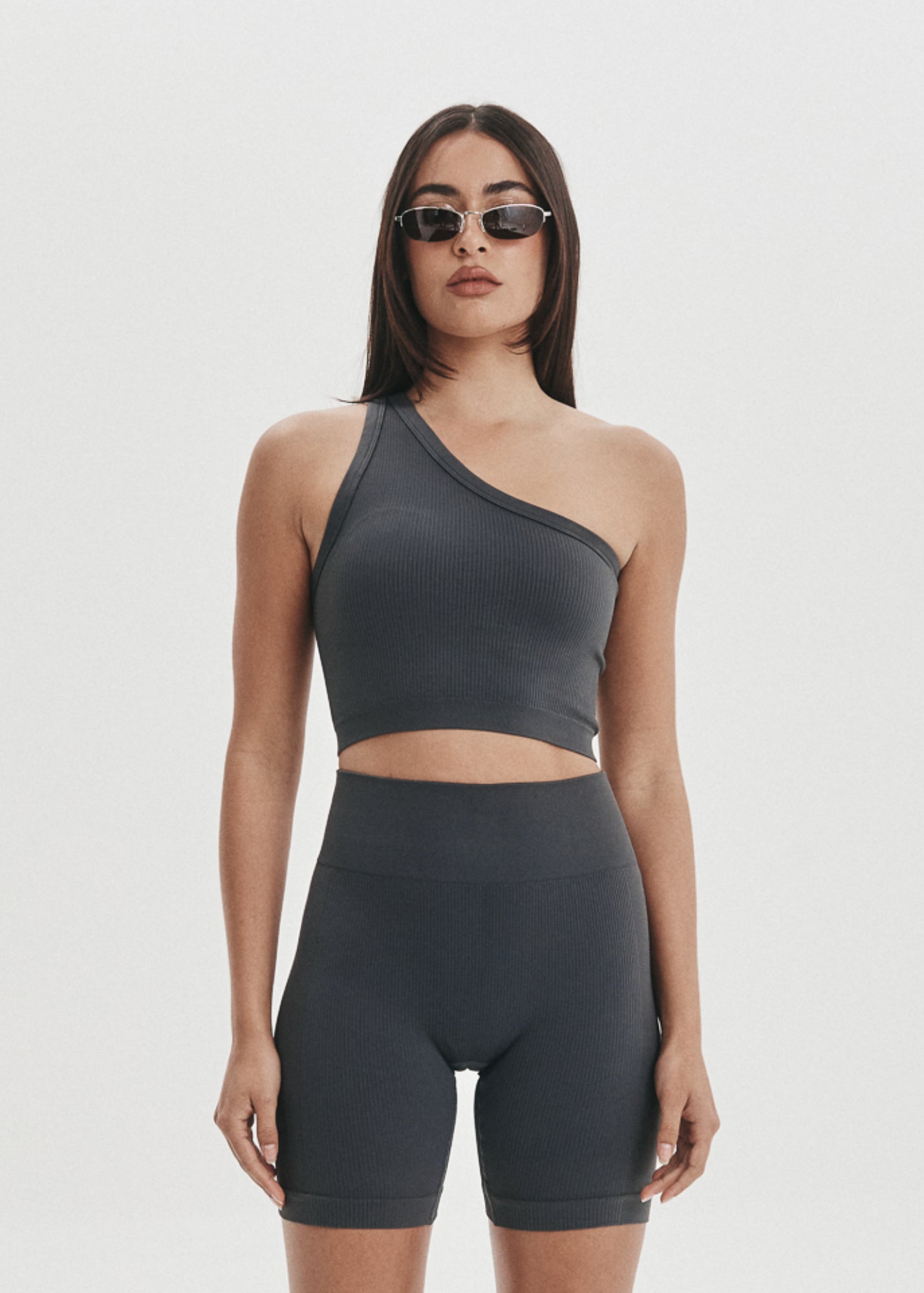 Seamless Tops - One Shoulder Bodice Crop - Slate