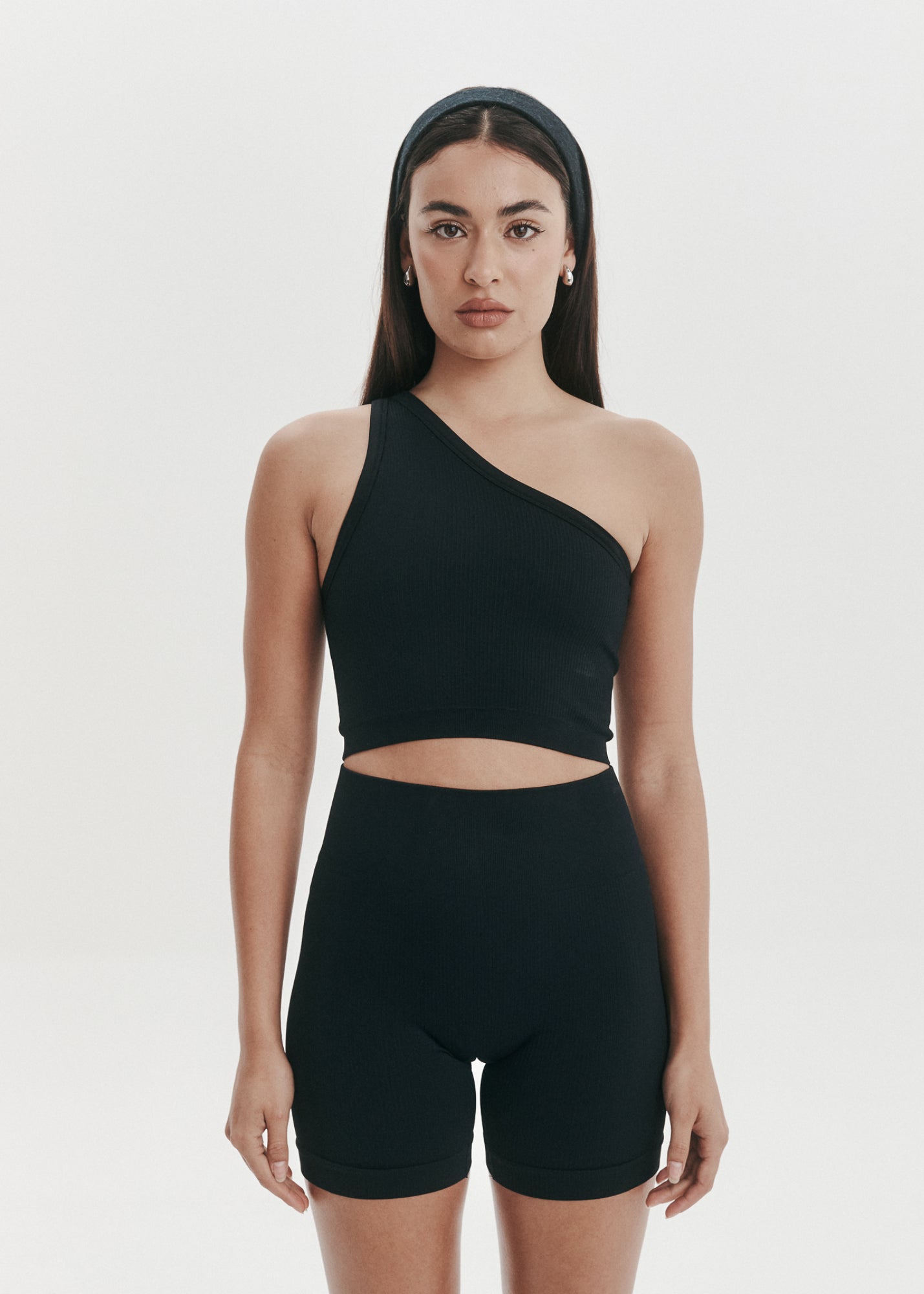 Seamless Tops - One Shoulder Bodice Crop - Onyx Black