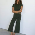 Mid Rise Flare 7 8 Length - Khaki