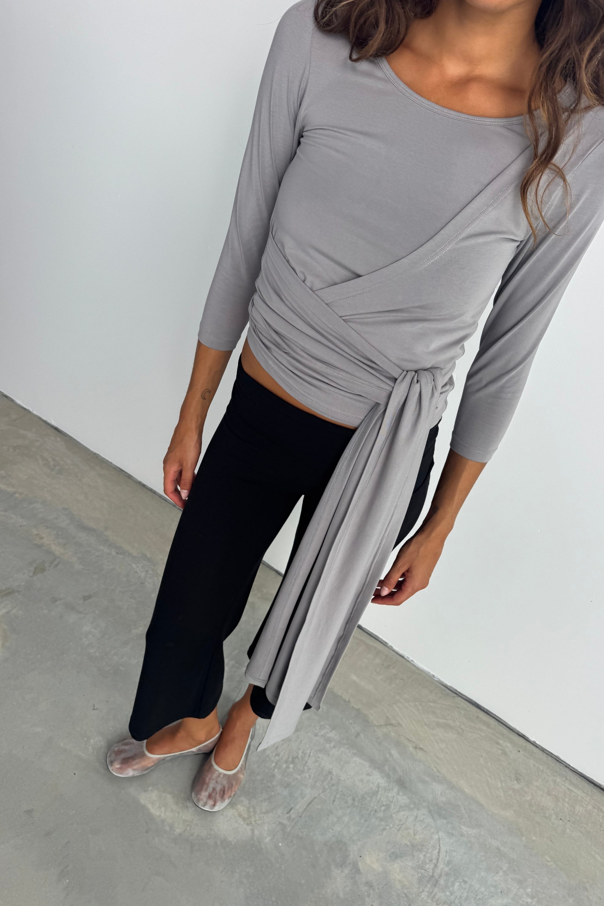 Belted Wrap Around Top - Pebble Grey