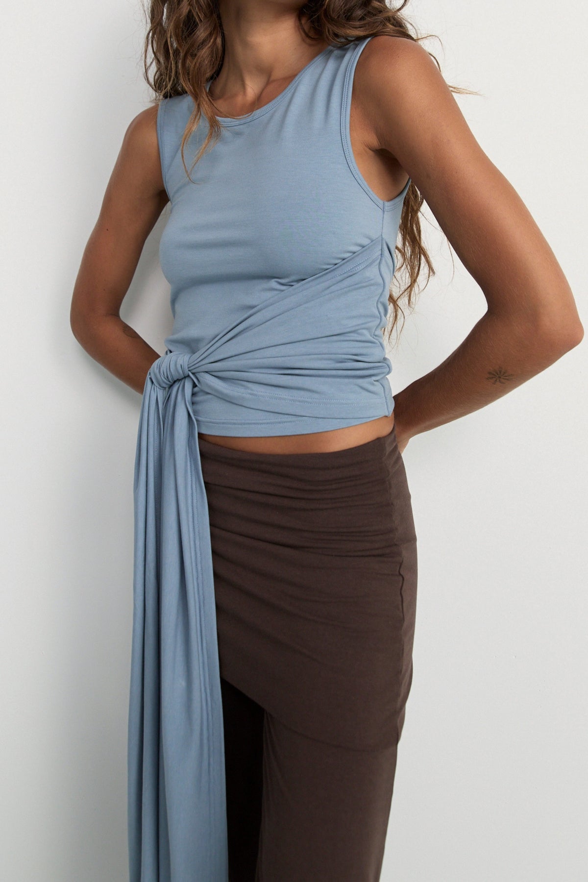 Belted Wrap Around Tank - Washed Blue