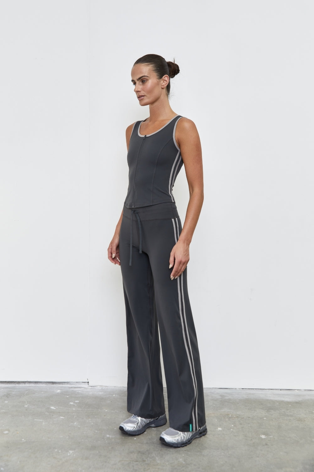 Straight Leg Tie Up Pant - Grey Stripe