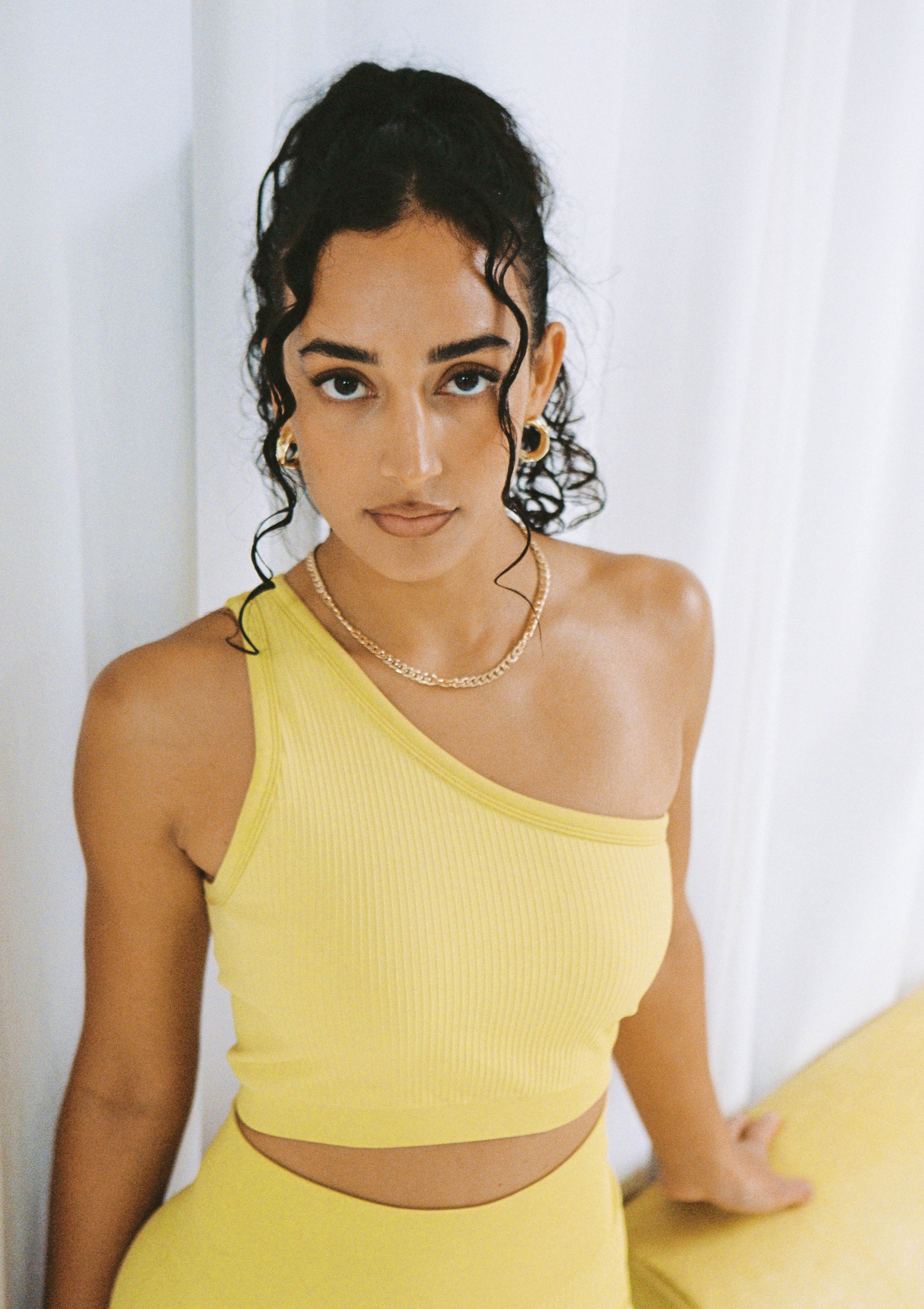 One Shoulder Bodice Crop - Lemon Peel