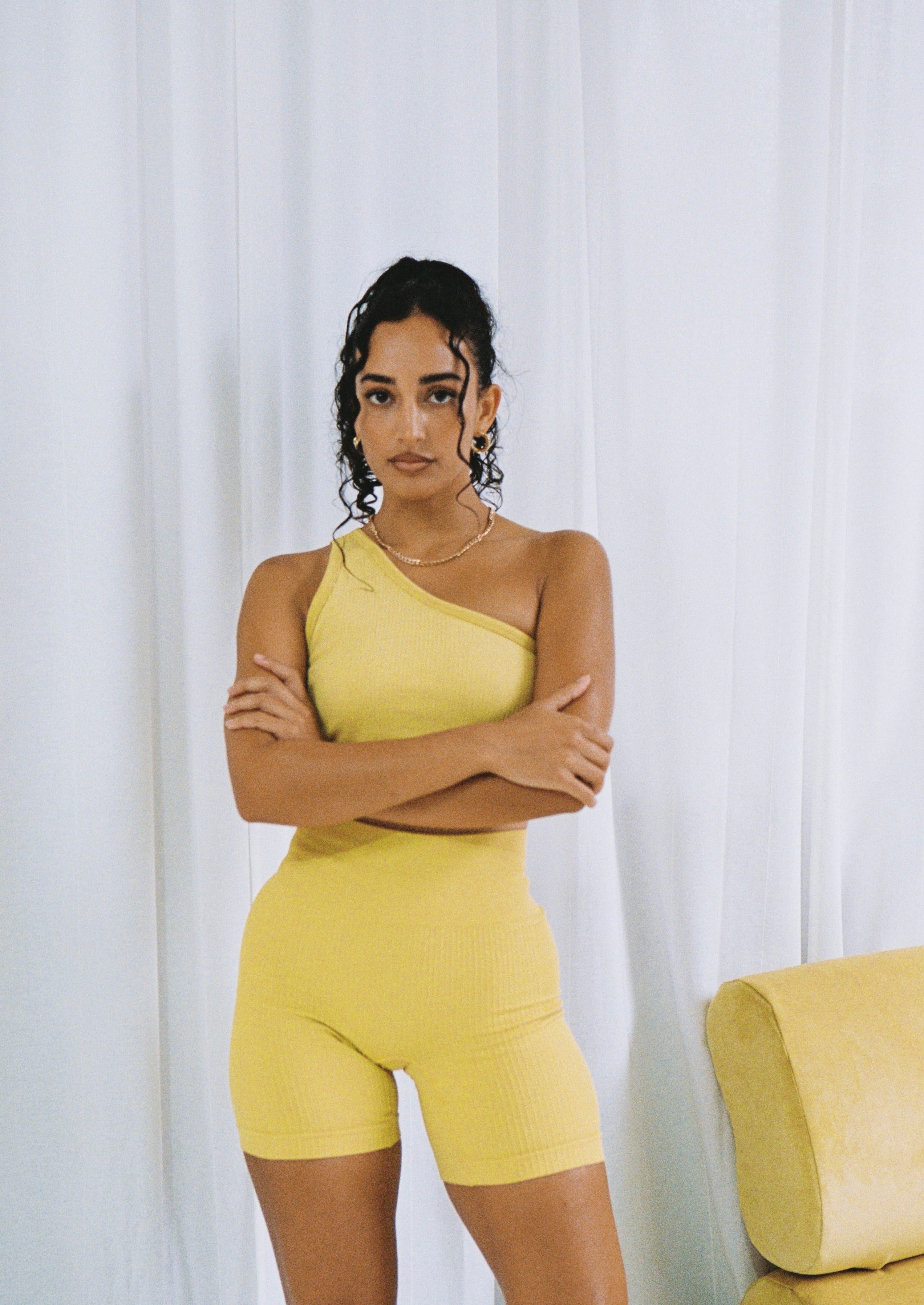 Ribbed Midi Short - Lemon Peel